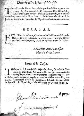 Licencia de los Señores del Consejo. Erratas. Suma de la Tassa.