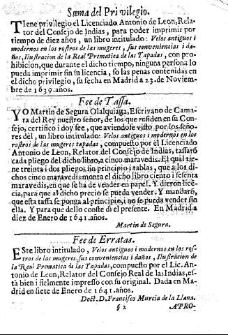 Suma del Privilegio. Fee de tassa. Fee de Erratas