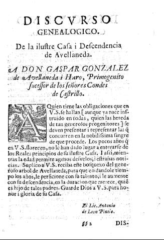 Discurso Genealogico. De la ilustre Casa i Descendencia de Avellaneda