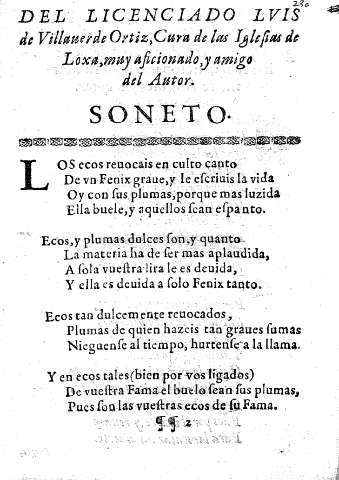 Del licenciado Luis de Villaverde Ortiz, Cura de sus Iglesias de Loxa, muy aficionado, y amigo del Autor