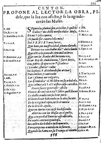 Centon propone al lector la obra, pidele, que la lea con afecto, y se lo agradeceran la Musas