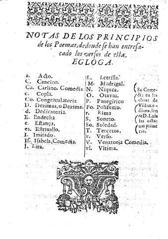 Notas de los principios de los Poemas, de donde se han entresacado los versos de esta.