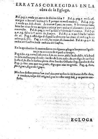 Erratas corregidas en la obra de Egloga