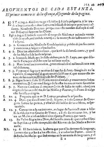 Argumentos de cada estanza