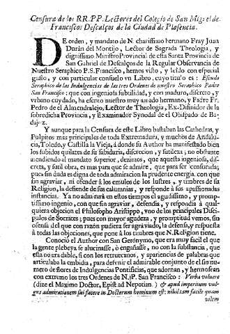 Censura de los RR.PP. Lectores del Colegio de San Miguel de Franciscos Descalzoz de la Ciudad de Plasencia