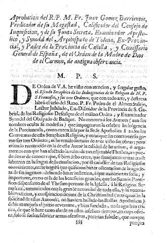 Aprobacion del R.P.M. Fr. Juan Gomez Barrientos, Predicador de su Magestad, Calificador del Consejo de Inquisicion, y de su Junta Secreta ...