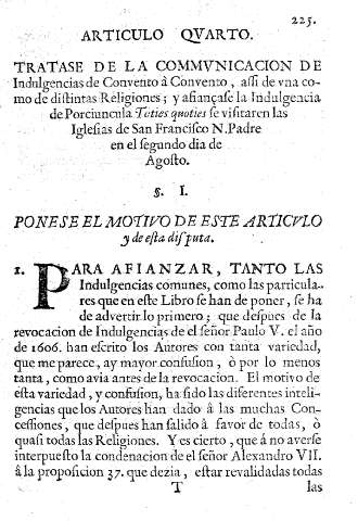 ARTICULO QUARTO. Tratase de la comunicacion de Indulgencias de convento à convento ...