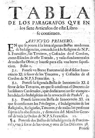 Tabla de los paragrafos que en los siete articulos de este libro se contienen.
