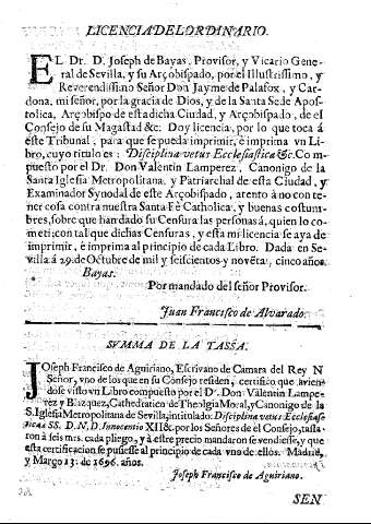Licencia del ordinario. Suma de la Tassa.