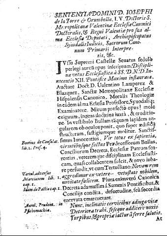 Sententia Domini D. Iosephi de la Torre et Orumbella ...