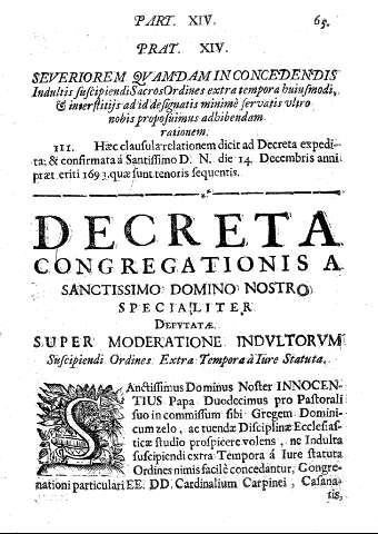 Decreta Congregationis a Sanctissimo Domino nostro specialiter