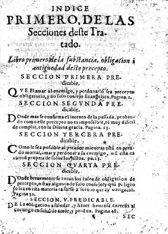 Indice primero, de las Secciones deste Tratado.