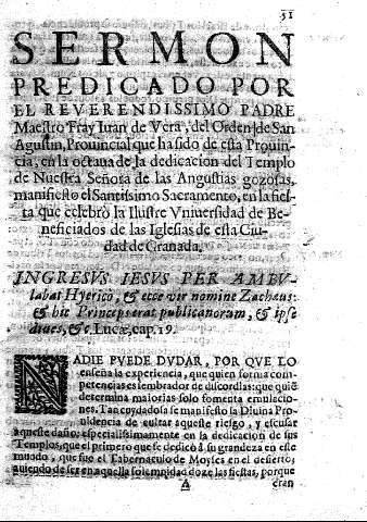 Sermon predicado por el Reverendissimo Padre Maestro Fray Iuan de Vera, del Orden de San Agustin, ...