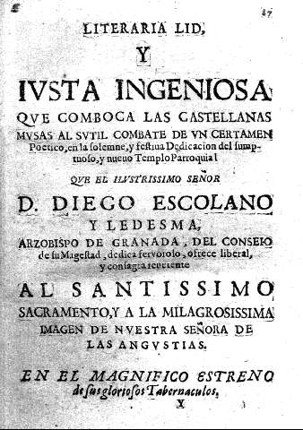 Literaria Lid. y Iusta Ingeniosa que comboca las castellanas musas al sutil combate de un certamen poetico, ...