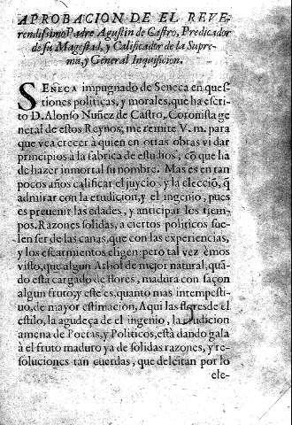 Aprobacion de el Reverendissimo Padre Agustin de Castro, ...
