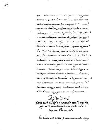 Capitulo 47. Como casó el Delfin de Francia con Margarita, fila de Maximiliano Duque de Austria Rey de Romanos
