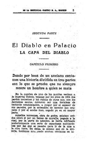 Segunda Parte. El diablo en Palacio: La capa del diablo  -  I. Donde por boca de un anciano contamos una historia