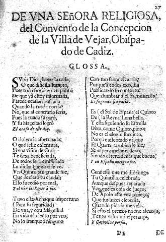 De una señora religiosa, del Convento de la Concepcion de la Villa de Vejar, Obispo de Cadiz.