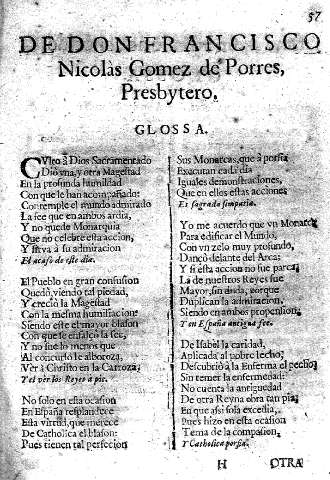 De Don Francisco Nicolas Gomez de Porres Presbytero.