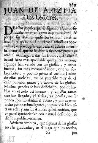Juan de Ariztia a los lectores.