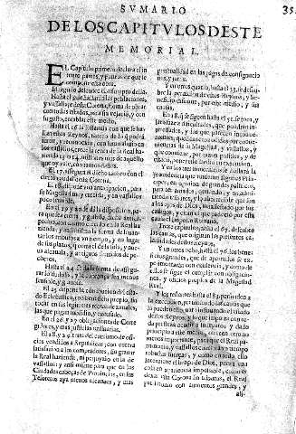 Sumario de los capitulos deste memorial.