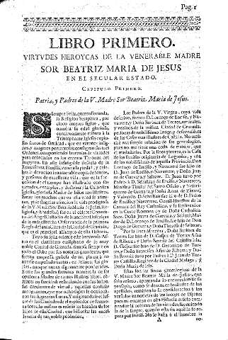 Libro Primero. Virtvdes heroycas de la Venerable Madre Sor Beatriz Maria de Jesus en el Secular estado