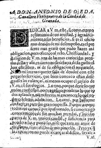 A don Antonio de Ojeda, Cauallero Ventiquatro de la Ciudad de Granada