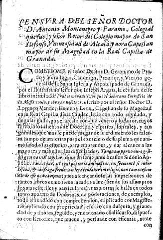 Censvra del Señor doctor D. Antonio Montenegro y Paramo