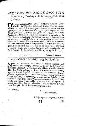 Aprobación del padre Don Juan de Aravaca