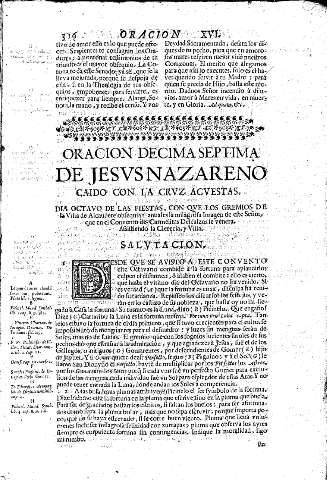 Oracion Decima Septima. De Jesvs Nazareno caido con la Cruz acvestas