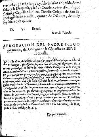 Aprdobacion del padre Diego Granado