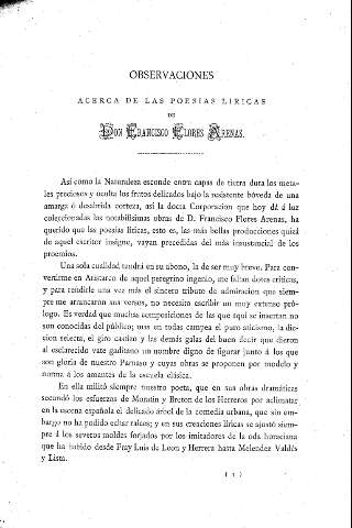 Observaciones acerca de las poesías líricas de Don Francisco Flores Arenas
