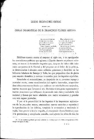 Ligeras observaciones críticas sobre las obras dramáticas de D. Francisco Flores Arenas