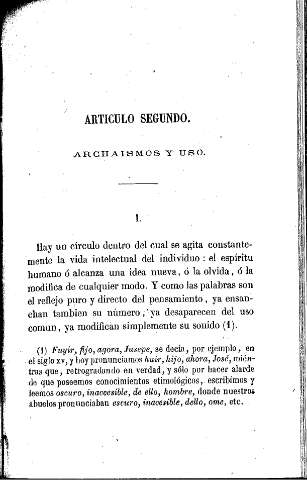 Artículo Segundo. Archaismos y uso