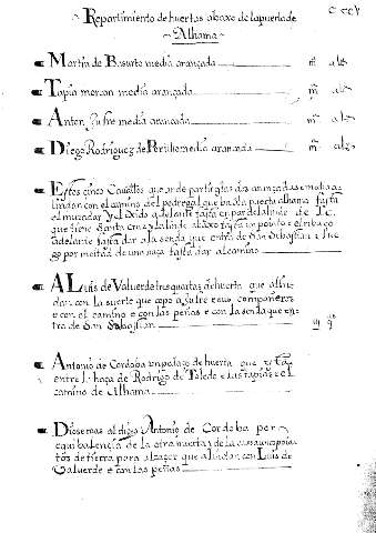 Repartimiento de huertas abaxo de la puerta de Alhama