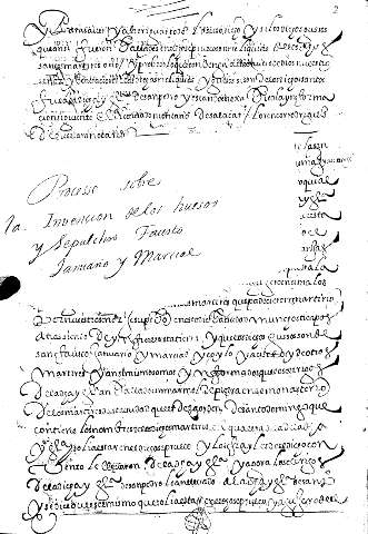 Processo sobre la Invencion delos huesos y sepulchro Fausto Januario y Marcial