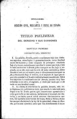 Nociones de Derecho civil, mercantil y penal de España - Título preliminar. Del Derecho y sus divisiones