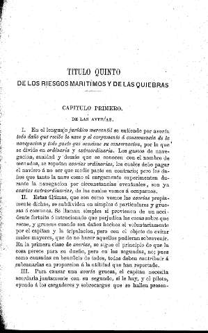 Título quinto. De los riesgos marítimos y de las quiebras