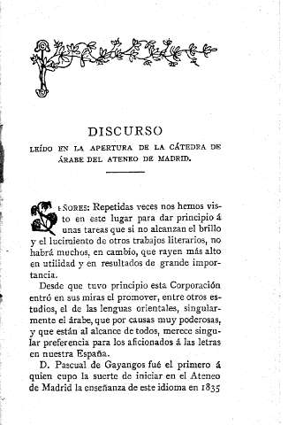 Discurso leído en la apertura de la cátedra de árabe del Ateneo de Madrid