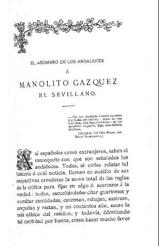 El asombro de los andaluces ó Manolito Gazquez el sevillano