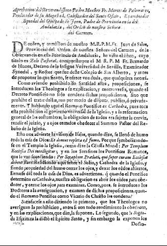 Aprobacion del Reverendiffimo Padre Maeftro Fr. Marcos de Palomares ...