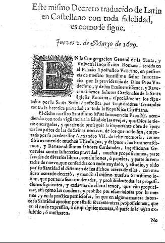 Efte mifmo Decreto traducido de Latin en Caftellano con toda fidelidad, es como fe figue