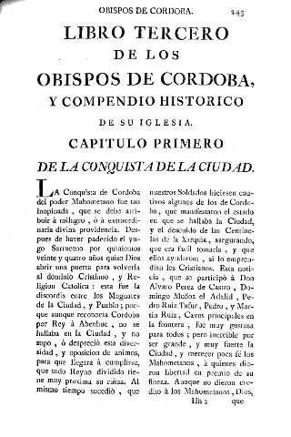 Libro tercero de los Obispos de Cordoba, y compendio historico de su iglesia