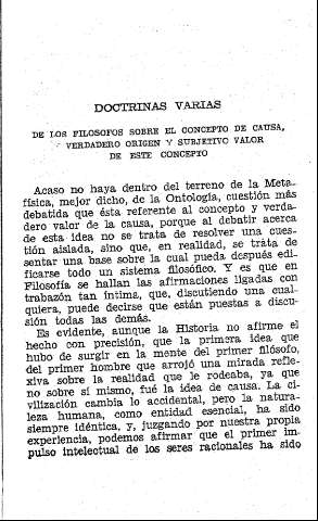 Doctrinas varias de los filósofos sobre el concepto de causa y verdadero origen y subjetivo valor de este concepto