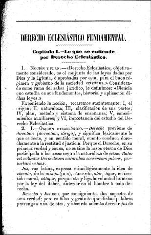 Derecho Eclesiástico Fundamental  -  Capítulo I. Lo que se entiende por Derecho Eclesiástico