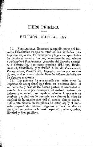 Libro primero  -  Religión. Iglesia. Ley
