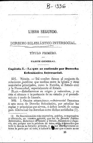 Libro Segundo  -  Derecho Eclesiástico Intersocial  -  Título Primero. Parte General