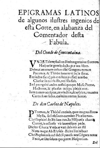 Epigramas latinos de algunos iluftres ingenios de efta Corte, en alabanza del Comentador defta Fabula