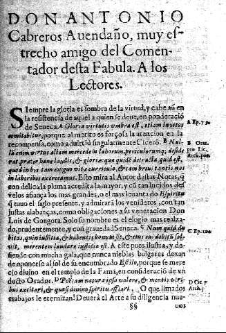 Don Antonio Cabreros Auendaño, muy eftrecho amigo del Comentador defta Fabula. A los lectores