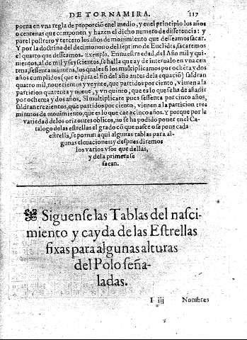 Siguienfe las Tablas del nafcimiento y cayda de las Eftrellas fixas para algunas alturas del Polo feñaladas